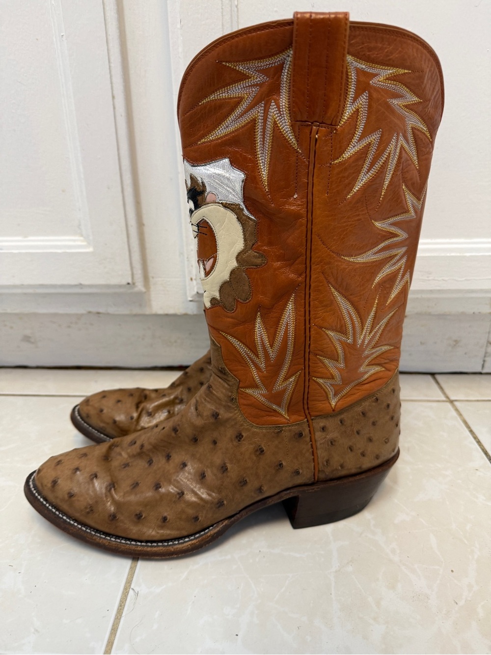 Gary Tucker Custom Ostrich Taz Cowboy Boots Approx 10.5 - Picture 2 of 16